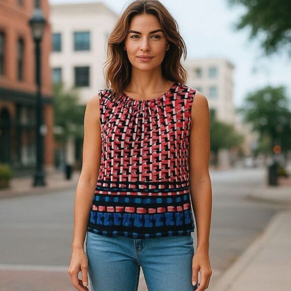 Calvin Klein Geometric Print Sleeveless Top - Picture 1 of 8